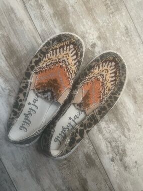 Gypsy Jazz Women's Slip-On Loafers - Leopard Print & Orange Accents